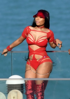 EXCLUSIVE: February 27, 2017: Nicki Minaj shows off her famous curves in a red cutout bodysuit as she films a video with rapper Future in Miami Beach, Florida. -PICTURED: Nicki Minaj -PHOTO by: INSTARimages.com -Instar_Nicki_Minaj_Future_EXC_0730642217 Editorial Rights Managed Image - Please contact www.INSTARimages.com for licensing fee and rights: North America Inquiries: email sales@instarimages.com or call 212.414.0207 - UK Inquiries: email ben@instarimages.com or call + 7715 698 715 - Australia Inquiries: email sarah@instarimages.com.au Êor call +02 9660 0500 Ð for any other Country, please email sales@instarimages.com. ÊImage or video may not be published in any way that is or might be deemed defamatory, libelous, pornographic, or obscene / Please consult our sales department for any clarification or question you may have - http://www.INSTARimages.com reserves the right to pursue unauthorized users of this image or video. If you are in violation of our intellectual property you may be liable for actual damages, loss of income, and profits you derive from the use of this image or video, and where appropriate, the cost of collection and/or statutory damage.