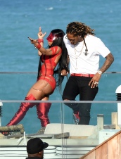 EXCLUSIVE: February 27, 2017: Nicki Minaj shows off her famous curves in a red cutout bodysuit as she films a video with rapper Future in Miami Beach, Florida. -PICTURED: Nicki Minaj, Future -PHOTO by: INSTARimages.com -Instar_Nicki_Minaj_Future_EXC_0730642265 Editorial Rights Managed Image - Please contact www.INSTARimages.com for licensing fee and rights: North America Inquiries: email sales@instarimages.com or call 212.414.0207 - UK Inquiries: email ben@instarimages.com or call + 7715 698 715 - Australia Inquiries: email sarah@instarimages.com.au Êor call +02 9660 0500 Ð for any other Country, please email sales@instarimages.com. ÊImage or video may not be published in any way that is or might be deemed defamatory, libelous, pornographic, or obscene / Please consult our sales department for any clarification or question you may have - http://www.INSTARimages.com reserves the right to pursue unauthorized users of this image or video. If you are in violation of our intellectual property you may be liable for actual damages, loss of income, and profits you derive from the use of this image or video, and where appropriate, the cost of collection and/or statutory damage.